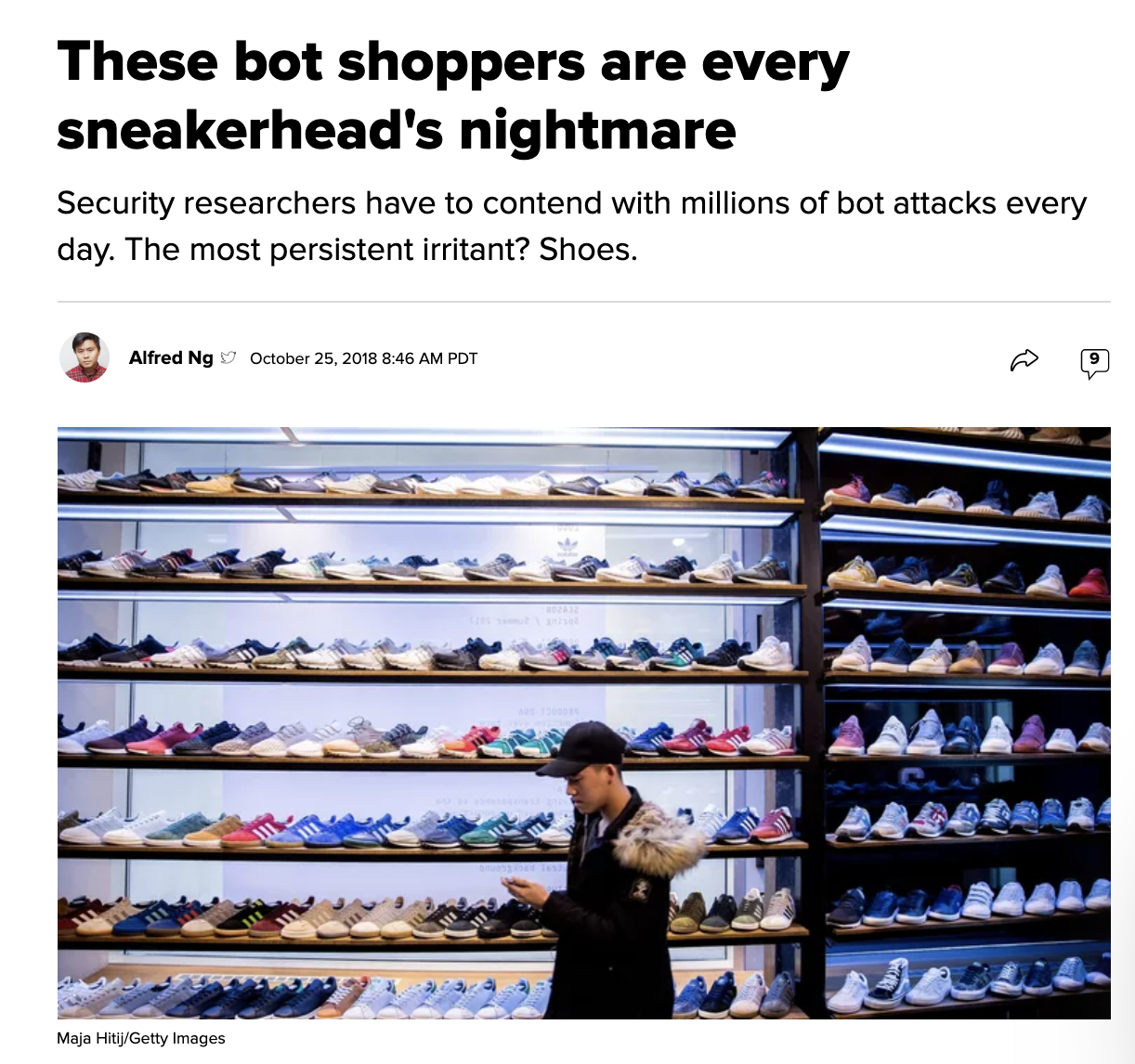Article on sneaker bots in popular publication CNET