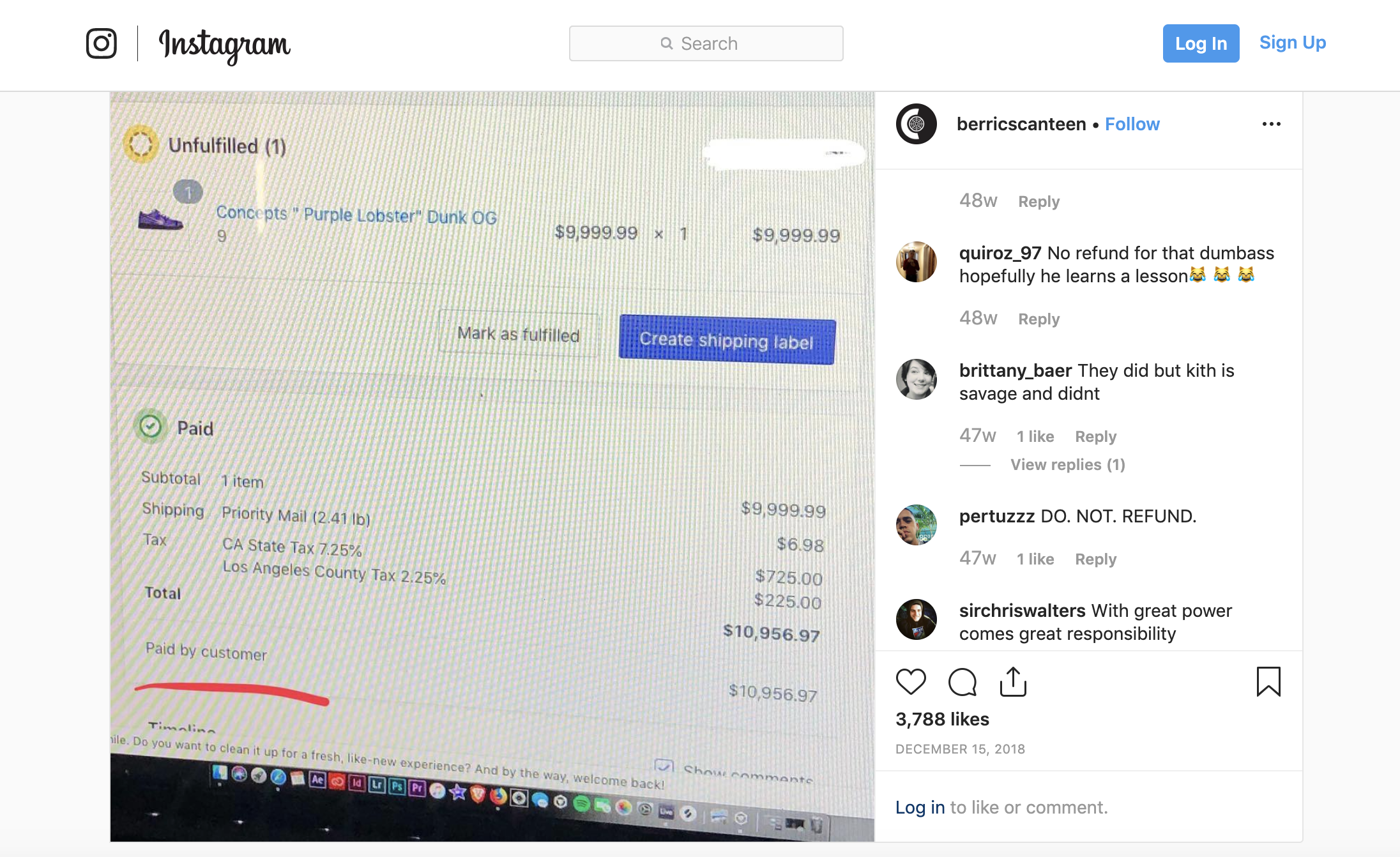 Instagram poost showing how a store tricked a bot into paying $10,000 for a shoe